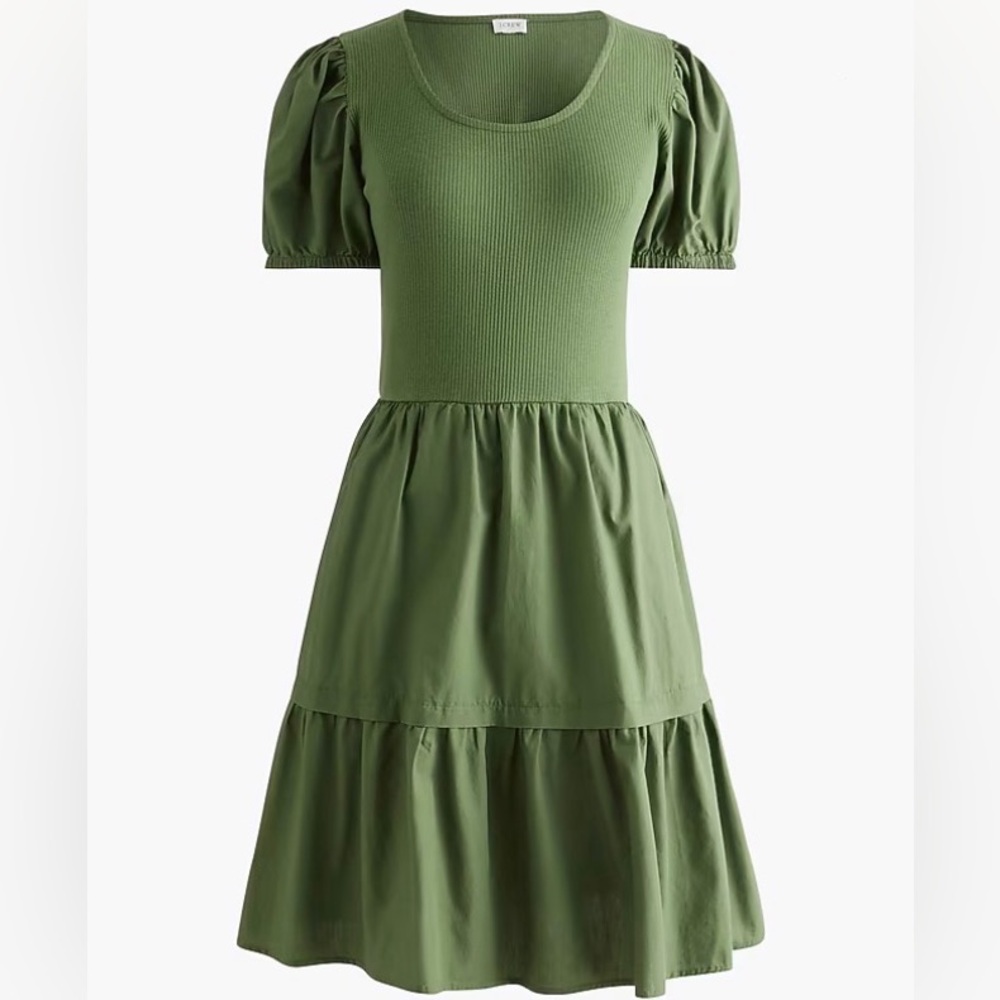 J. Crew Factory Green Puff Sleeve Midi Dress